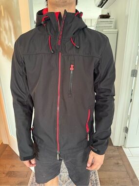 Superdry Men's Black Windbreaker with Red Trim